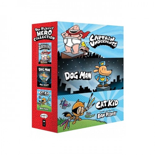 Dav Pilkey's Hero Collection: 3-Book Boxed Set(Captain Underpants #1, Dog Man #1, Cat Kid Comic Club #1)